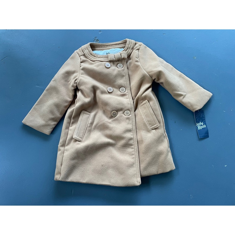 Baby B'gosh OshKosh Girls Camel Tan Double Breasted Pea Coat Bow 18M NEW